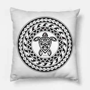 Tribal Turtle Tattoo Mandala Maui / B&W Pillow