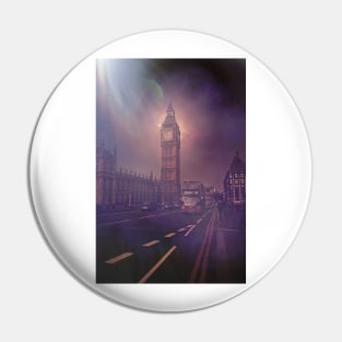 London Big Ben Night With Red Bus Pin