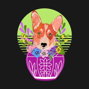 Corgi Dog with Flowers T-Shirt