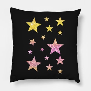 Pink Yellow Ombre Faux Glitter Stars Pillow