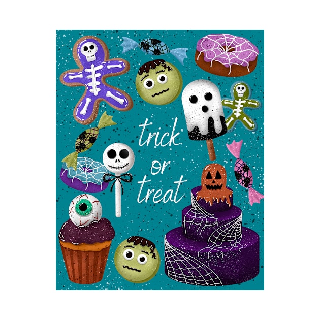 Cute illustration of Halloween candies Trick or Treat by Ieva Li ART