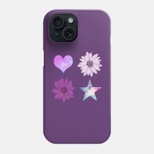 Purple flowers, love heart & Star Phone Case