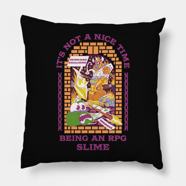 RPG Slime Time Pillow by falsetoothart