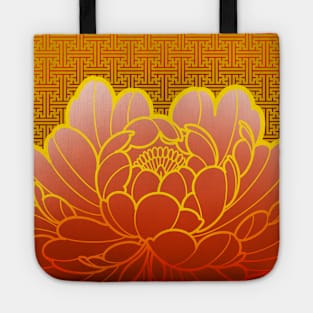 golden peony flower and sacred geometric pattern Tote