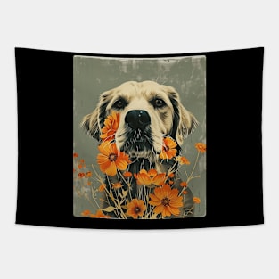 Golden Retriever dog Flowers Photo Art Design For Dog Onwer Tapestry