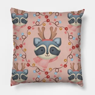 Raccoon Wreath Christmas Pattern Pillow