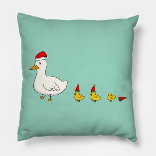 Mommy Duck and Ducklings with Christmas Santa Hat Pillow