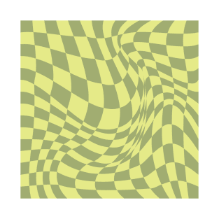 Retro Wave Checker Board Pattern Green Yellow Color Tone T-Shirt
