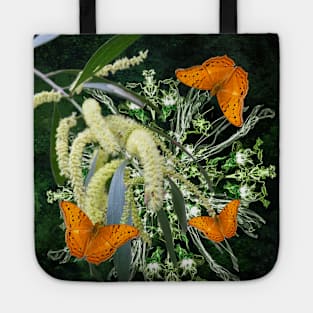 butterflies and wattle with green abstract bouquet Tote