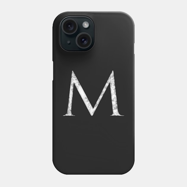 M in Roman White Marble Latin Alphabet Letter Sticker Phone Case by SolarCross