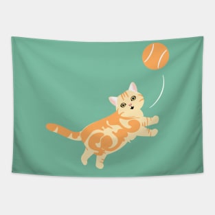 Playing American Shorthair Cat - Orange Tapestry