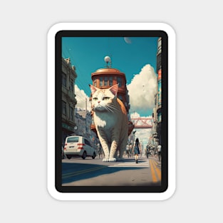 Giant cat walking on the street Magnet