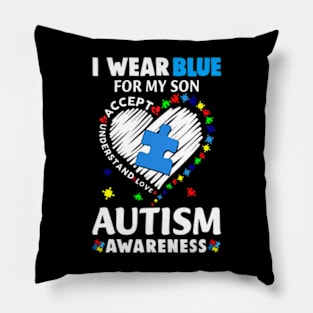 Heart I Wear Blue For My Son Autism Awareness Month Pillow