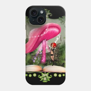 Little fairy on a book with mushroom Phone Case