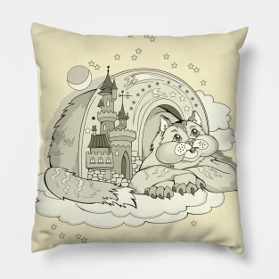 Cat dreaming in fairyland kingdom Pillow