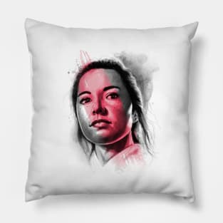 Black and white Watercolour portrait of pretty girl Pillow