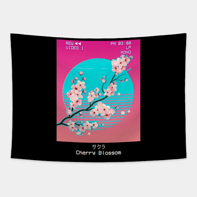 Vaporwave Aesthetic Japanese Sakura Cherry Blossom Retro Gift Tapestry by Alex21