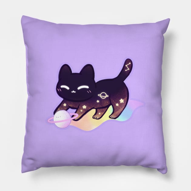 Galaxy cat rainbow kawaii Pillow by mushopea