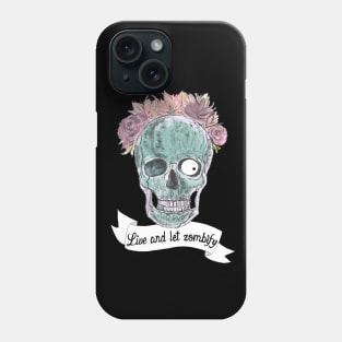 Zombie skull with flowers Phone Case