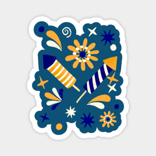 Blue and yellow retro fireworks Magnet