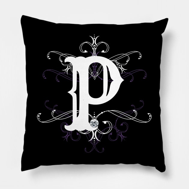 Monogram P Letter P Gothic Style Goth Ornament Pillow by xsylx