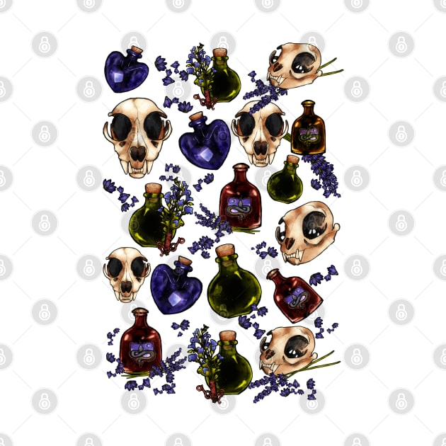Spell Jars Cat Skulls and Herbs in Orange by JJLosh