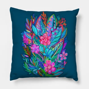 Exuberant Bouquet in Aqua, Fuchsia and Emerald Pillow