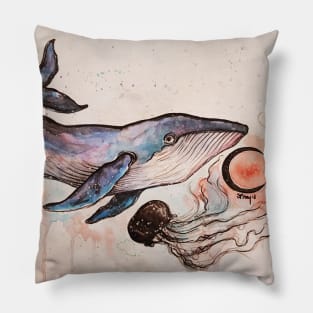 Whale and jelly in the light of the moon Pillow