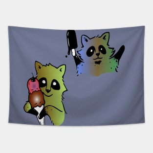 baby raccoon eating icecream Tapestry