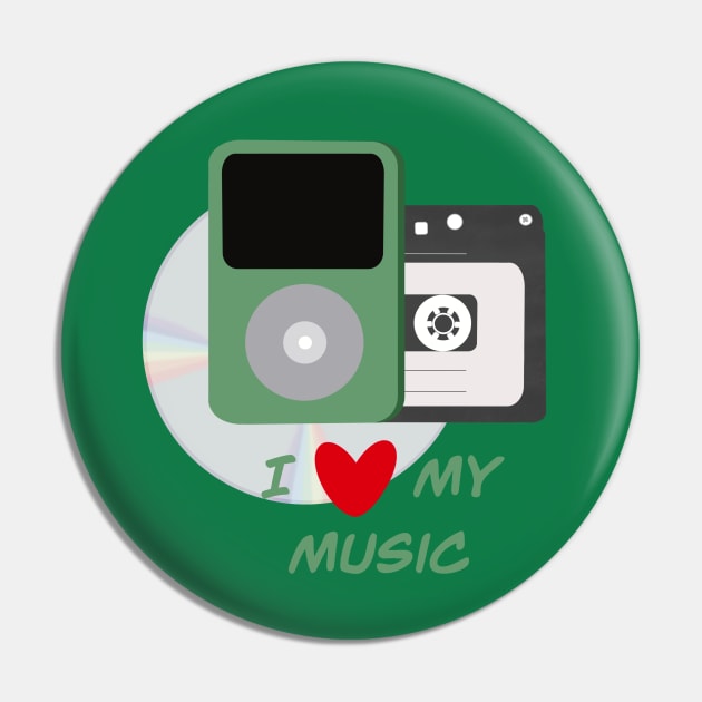 I Love My Music - Green Pin by Alliart