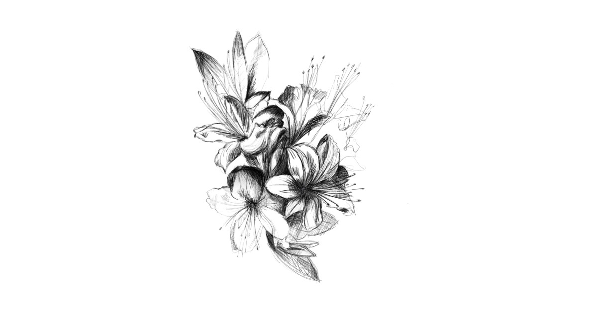 Hand Drawn Black And White Orchid Flowers