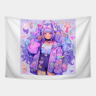 Maximum Effort to be Fancy - Psychedelic Manga Girl Tapestry