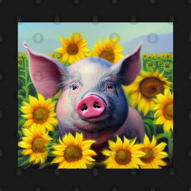 Pig and Sunflowers by TrapperWeasel