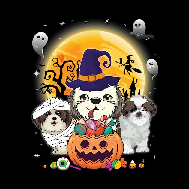 Shih Tzu Dog Mummy Witch Moon Ghosts Happy Halloween Thanksgiving Merry Christmas Day by joandraelliot