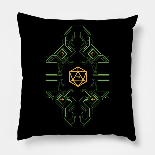 Futuristic Lines Geometric Yellow and Green Polyhedral D20 Dice Pillow by pixeptional