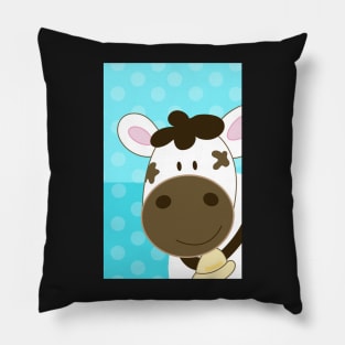 Cute Happy Cow -  Blue Dot and Heart Pillow