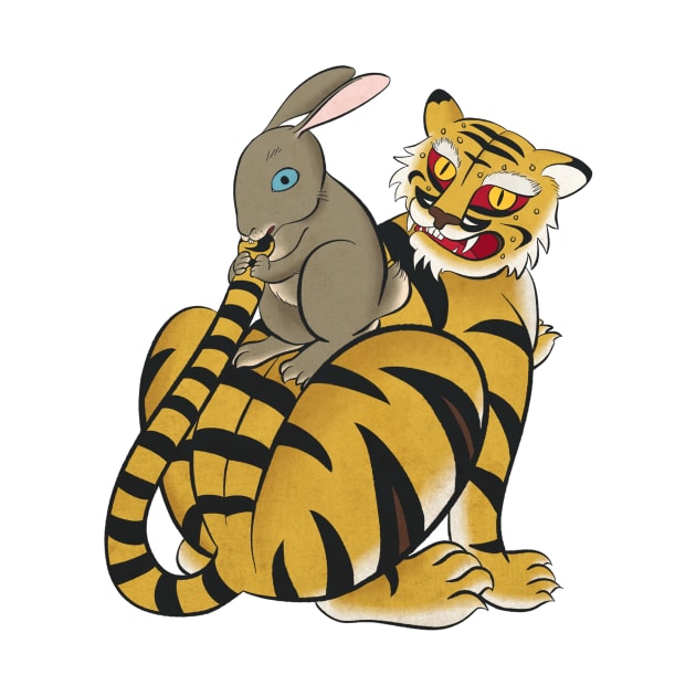Minhwa: Rabbit Teasing Tiger by koreanfolkpaint
