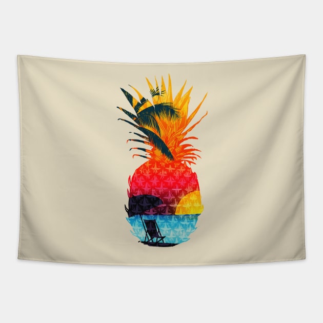 Sunset Summer Beach Pineapple Tapestry by Exosam