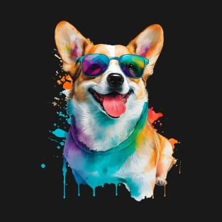 Rainbow Corgi in Sunglasses Funny Corgi Dog Lovers T-Shirt