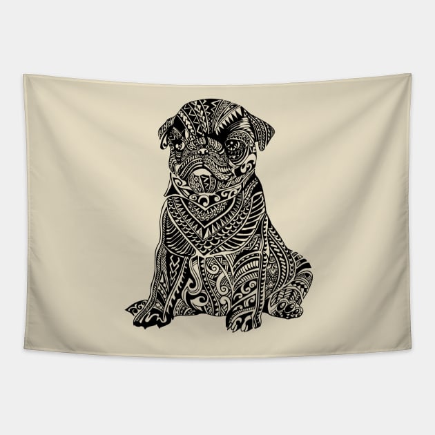 Polynesian Baby Pug Tapestry by huebucket