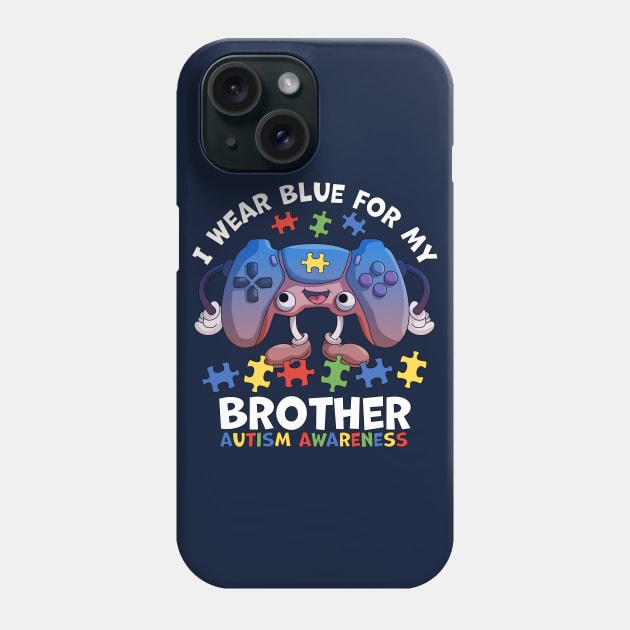 I Wear Blue For My Brother Autism Awareness Gaming Controller Phone Case by OrangeMonkeyArt