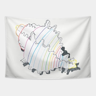 Rainbow Conch Sea Shell Fine Line Art Pen Drawing Tapestry