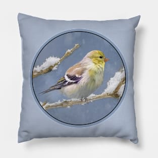 American Goldfinch in Winter Painting - Wild Bird Art Pillow