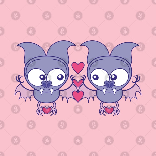 Couple of cute bats madly falling in love by zooco