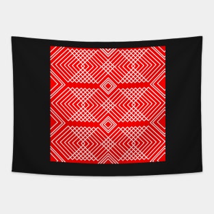 Red and white retro geometric squares pattern Tapestry