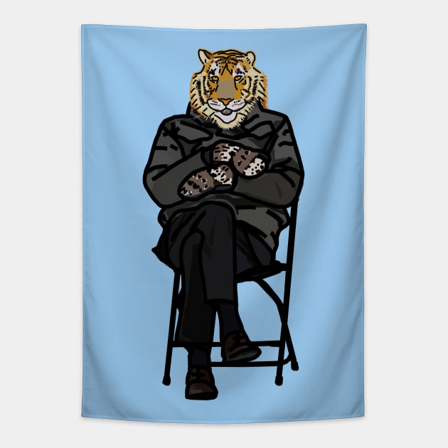 Cool Animals Tiger in Bernie Sanders Mittens Memes Tapestry by ellenhenryart