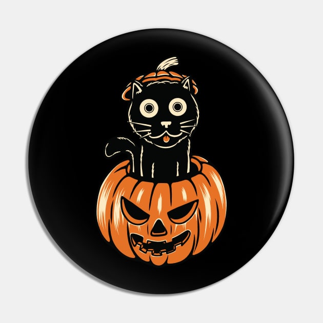 Funny Black Cat Halloween: Meow Pumpkin Pin by POD Anytime