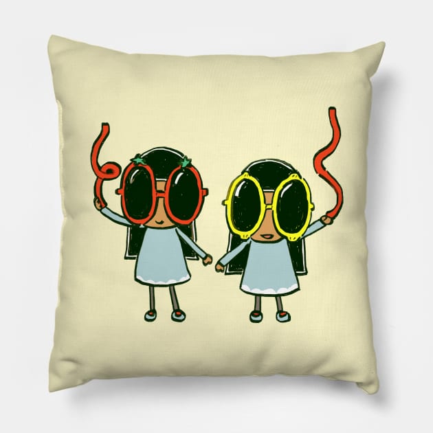 sarah and duck ribbon sister / children cartoon Pillow by mudwizard