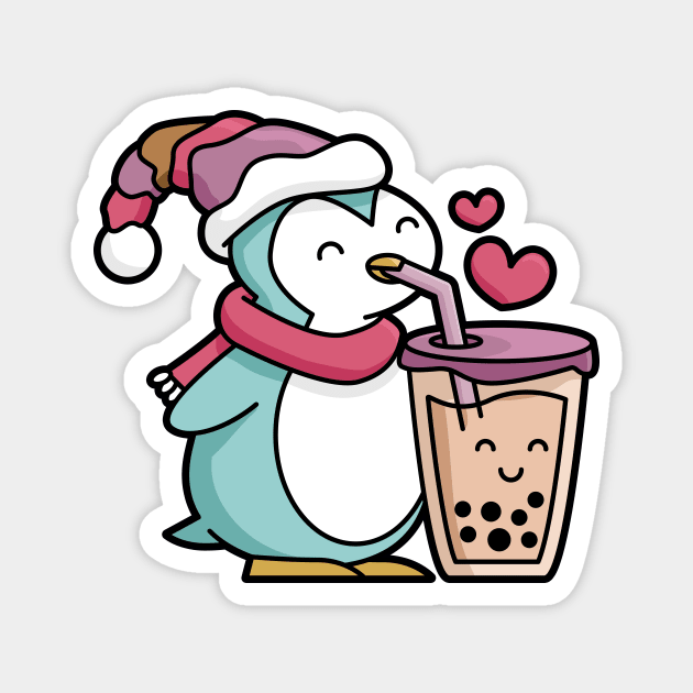Cute Penguin Sipping Bubble Tea Magnet by BobaTeaMe