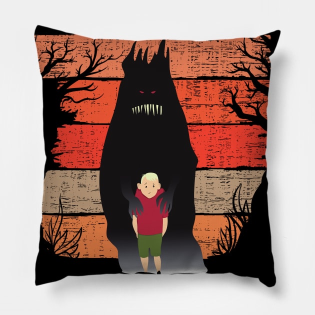 Scary Krampus Christmas Vintage Sunset Devil Pillow by Nonconformist